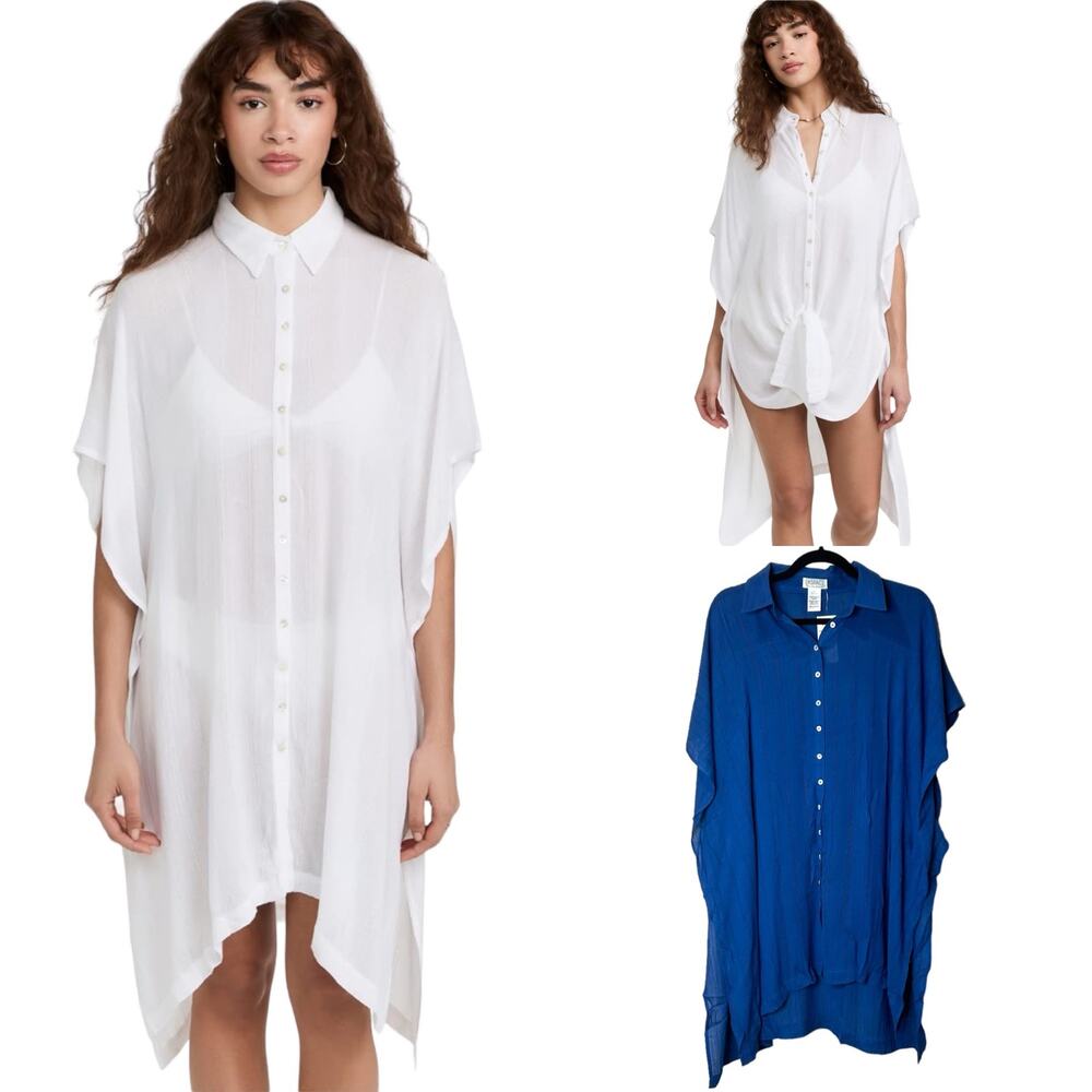 L*Space Anita Button Front Tunic Swim Cover-up Indigo Women Small NWT